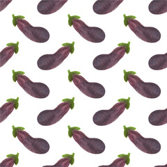 Seamless watercolor pattern with eggplant or aubergine on the