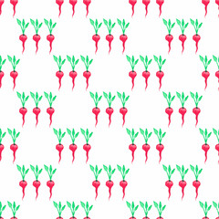 Seamless watercolor pattern with radishes on the white
