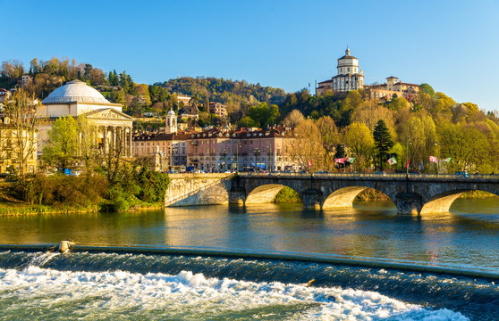 Fototapeta View of Turin over the Po River - Italy