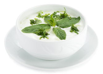 Traditional Turkish appetizer, called cacik isolated