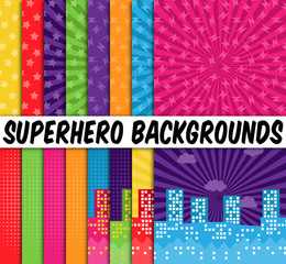Collection of 16 Vector Superhero Themed Backgrounds - 82061132