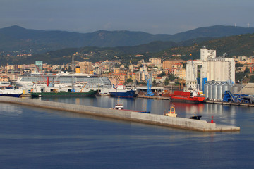 Fototapeta na wymiar Port city on Mediterranean Sea. Savona, Italy