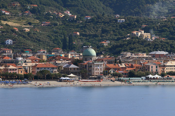 Fototapeta na wymiar Resort on sea coast. Albissola-Marina, Savona, Italy