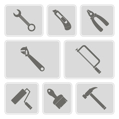 set of monochrome icons with tools related for your design