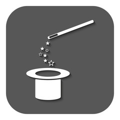 The magic wand and hat icon. Trick symbol. Flat