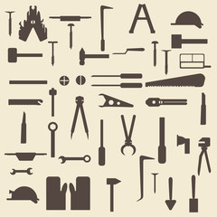 Construction tools silhouette icons set. Perfect for web design