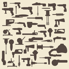 Electric construction tools silhouette icons  set. Perfect for