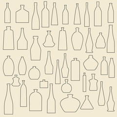 Different bottle types linear icons set.