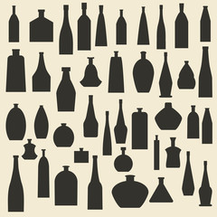 Different bottle types silhouette icons set.