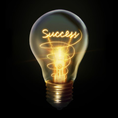 Success concept creative Light bulb idea symbol black background