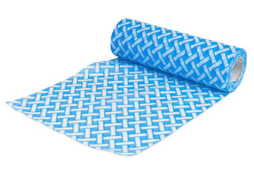 Rolled textile with blue and white pattern