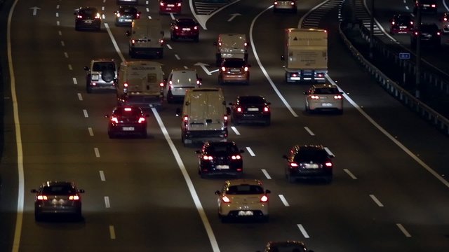 Night scene traffic of entry and exit of Barcelona.(time lapse)