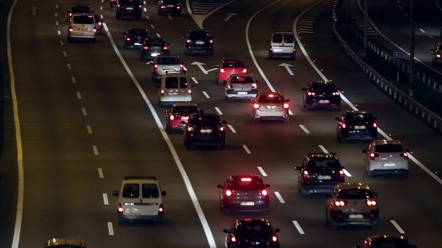 Night scene of traffic and roads entering Barcelona.(real time)