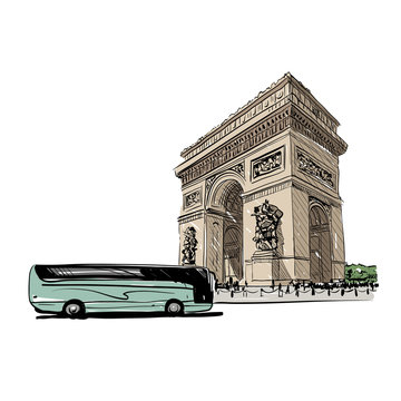 Triumphal Arch in Paris, France. Vector illustration