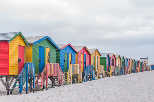 Multi-colored beach huts at Muizenberg.