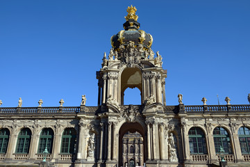 Fototapeta na wymiar Arched tower of Crown Gate, Zwinger in Dresden, Saxony, Germany.