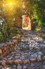 The old fortress in Alanya: paths around the fortress terrain.