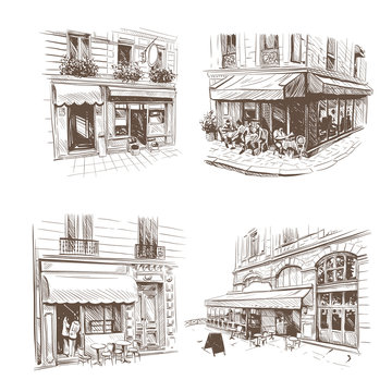 Paris outdoor cafe set, vector illustration