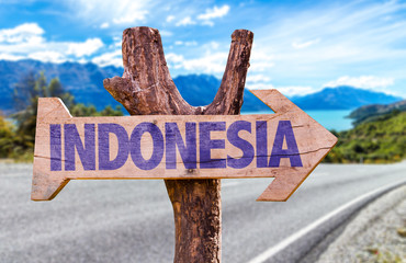 Indonesia sign with road background