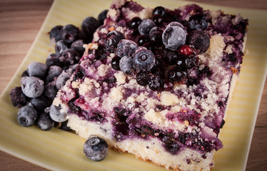 blueberry pie on a wooden table