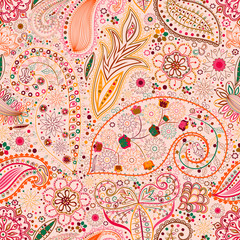 Vintage floral motif ethnic seamless background.