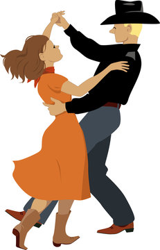 Couple dancing polka, contra-dance or country-western