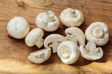 Food. Fresh white mushrooms champigonons