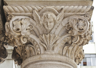 Church detail of stone art on bas relief