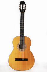 Naklejka premium Studio detail photograph of an acoustic spanish classical guitar