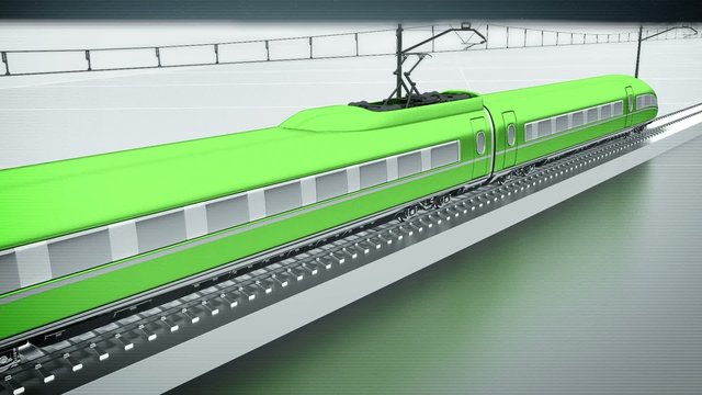 Green high speed passenger train back view loop animation 