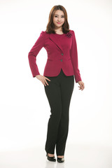 Young Asian women wearing a suit in front of a white background