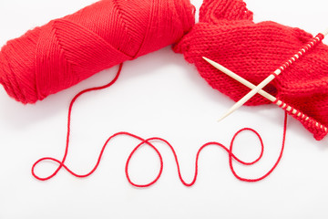 Word Love maden from red yarn