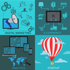 digital, marketing, srartup, analytics, e-commerce, flat, vector