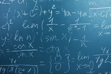 Maths formulas on chalkboard background