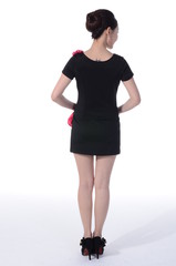 Active girl wear professional attire in front of a white backgro