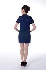 Active girl wear professional attire in front of a white backgro