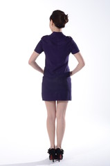 Active girl wear professional attire in front of a white backgro