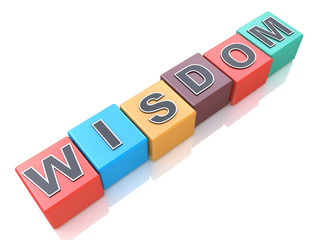 Concept of wisdom word on colorful cubes