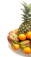 Assortment of juicy fruits on white background