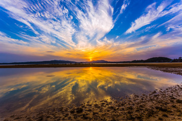 沖縄　羽地内海の夕日