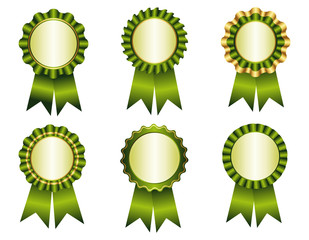 Award ribbon rosette green and gold