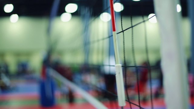 Side shot of Net during Indoor Volleybal game