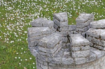 detail of the castle of medieval battlemented Tower shape
