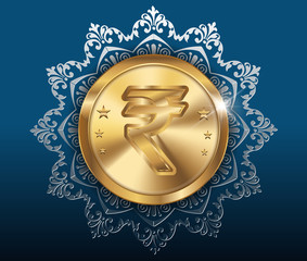 gold coin and pattern background, gold coins with rupee