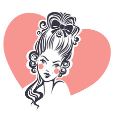 historical girl portrait and heart shape background