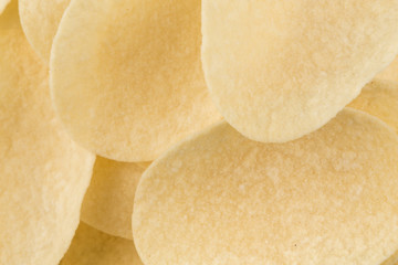 Prepared potato chips snack closeup view