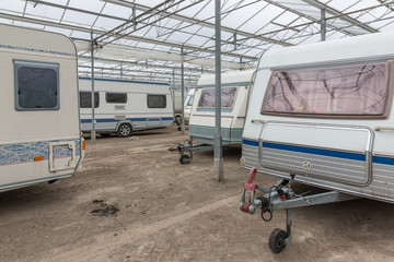 Caravan parking in empty Dutch Greenhouse