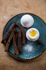 Traditional breakfast eggs, above view, shallow depth of field