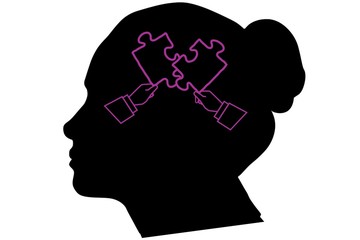 Composite image of hands forming jigsaw