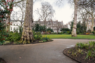 Park in Bedford Square. London, United Kingdom.